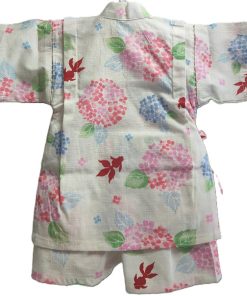 女の子　甚平　アジサイ金魚柄　上下　白　ピンク　夏祭りに最適　暑い夏に涼しく甚平　80サイズ。　