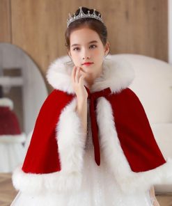 キッズ ポンチョ 子供マント クリスマス マント ケープ 女の子 フード付き 防寒物 ボア 保温 暖かい サンタ 子ども 服 ショール 可愛い 80