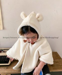 マント ケープ ポンチョ 子供用 キッズ ベビー 女の子 男の子 アウター 裏ボア もこもこ 暖かい フード付き 耳付き 前開き かわいい お洒落 お